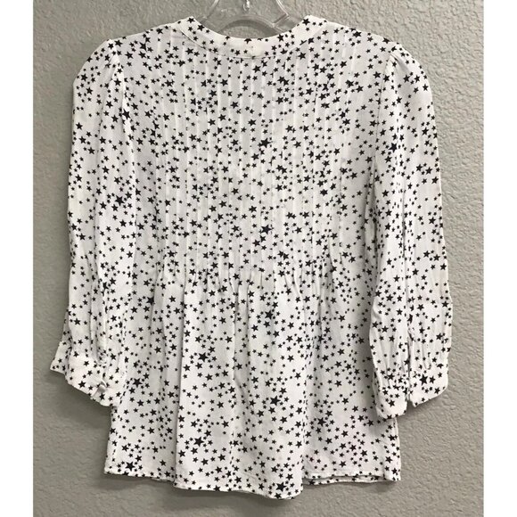 Boden Blouse Star Print Flowy White Black Light Weight Tie Neck Celestial Size 2 - Picture 2 of 9